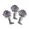 Angel Brass Natural Amethyst Pendants, with Jump Ring, Antique Silver, 38x19.5x7.5~9.5mm, Hole: 2x6.5mm