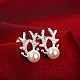 Reindeer Head Brass Cubic Zirconia Stud Earrings EJEW-BB12338-3