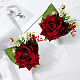 CRASPIRE 2PCS Wedding Wrist Flower Wine Red Artificial Floral Wrist Corsage Bridal Rose Leaf Silk Ribbon Hand Flowers for Bride and Bridesmaid Festival Prom Engagement AJEW-WH0240-13-6