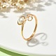 Alloy Wire Wrap Open Cuff Ring with Shell Pearl RJEW-TA00095-2