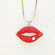Plaqué or véritable alliage strass lèvres pendentif colliers chandail NJEW-DD0009-101A-5