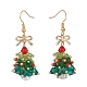 Glass Christmas Tree with Bowknot Dangle Earrings EJEW-TA00104-2