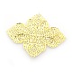 花の鉄のフィリグリーパーツ  ビッグペンダント  ゴールドカラー  77x64x2mm  穴：1mm KK-O015-09-2