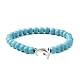 2Pcs 2 Color Tibetan Style Alloy Dolphin & Synthetic Turquoise Round Beaded Stretch Bracelets Set BJEW-JB09895-2