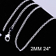 真鍮ツイスト カーブ チェーン ネックレス  カニカン付き  銀色のメッキ  24インチ  2mm NJEW-BB10884-24-1