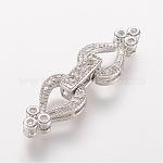 Brass Micro Pave Cubic Zirconia Fold Over Clasps, Heart, Platinum, 30x8.5x3mm, Hole: 0.5mm
