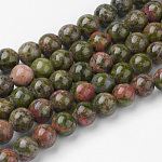 Chapelets de perles en unakite naturelle, ronde, 6~6.5mm, Trou: 1mm, Environ 60 pcs/chapelet, 14.9 pouce (38 cm)