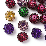 Perles graduées en résine transparente avec strass, avec des perles rondes acrylique uv de placage à l'intérieur, couleur mixte, 12mm, Trou: 2~2.5mm