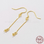 925 Sterling Silver Earring Hooks Findings, with Box Chain & Cup Pearl Bail Pin, Golden, 42x0.8mm, Pin: 0.8, Tray: 3mm