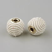 Handgefertigte europäische Perlen aus Cordstoff, Großloch perlen, mit goldenem Messingkern, Rondell, cornsilk, 14~14.5x13.5~14 mm, Bohrung: 4 mm