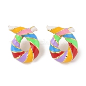 Серьги-гвоздики из латуни с эмалью для женщин EJEW-Q389-02G-04