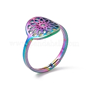 Placcatura ionica (ip) 201 anello regolabile a fiore in acciaio inossidabile per donna RJEW-C045-01M