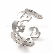 304 Stainless Steel Skull Open Cuff Ring for Women RJEW-B027-31P