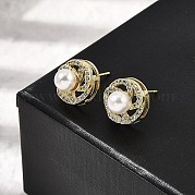 Круглые серьги-гвоздики из латуни с прозрачным кубическим цирконием EJEW-L261-020G