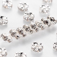 Perline distanziatori strass in ottone, grado aaa, bordo ondulato, nichel libero, colore argento placcato, rondelle, cirstallo, 4x2mm, Foro: 1 mm