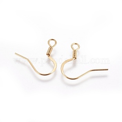 Französische Ohrringhaken aus Edelstahl 304, mit horizontaler Schleife, flache Ohrringhaken, echtes 18k vergoldet, 17 mm, Bohrung: 2 mm, 22 Gauge, Stift: 0.6 mm