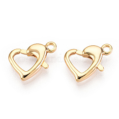 Karabinerverschlüsse aus Messing in Herzform, für Schmuck machen, echtes 18k vergoldet, 13x9x3 mm, Bohrung: 1.6 mm
