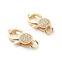 Latón micro pavimenta claro cubic zirconia cierres  de pinza de langosta, sin plomo y cadmio, con anillos de salto, Plateado de larga duración, real 18k chapado en oro, 16x10x4mm, agujero: 3.5 mm
