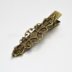 Accessoires de cheveux vintage accessoires clip alligator de cheveux de fer, avec les supports cabochon de la lunette en laiton filigrane fleur, sans nickel, bronze antique, 63x16x10mm, fleur en filigrane: 57x16x1 mm