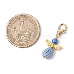 Стеклянный жемчуг и смоляной цветок роза ангел подвеска украшения&nbsp;HJEW-JM03121-01