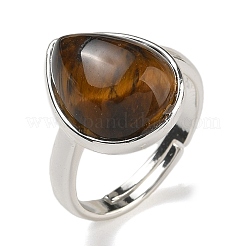 Регулируемые кольца в форме капли из натурального тигрового глаза&nbsp;RJEW-K371-08S-21