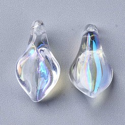クリアガラスペンダント  ABカラーメッキ  花弁  クリアAB  20x10.5x6mm  穴：1.2mm&nbsp;X-GLAA-S054-007C-01