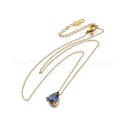 304ステンレスネックレス  キュービックジルコニアティアドロップチャーム付き  18KGP本金メッキ  藤紫色  長さ16.22インチ(41.2cm)+64mmエクステンダー&nbsp;NJEW-R022-01G-09