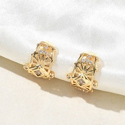 Pendientes de brazalete en forma de C con rombos de latón y micro pavé de circonitas cúbicas transparentes.&nbsp;EJEW-L316-01G-03