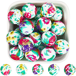 30 Stück bedruckte runde Silikon-Focal-Perlen mit Blumenmuster&nbsp;SIL-SC0002-84D