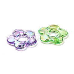 透明 UV メッキ レインボー虹色アクリル ビーズ フレーム  花  ミックスカラー  31x5mm  穴：1.6mm  内径：11mm&nbsp;MACR-P040-03