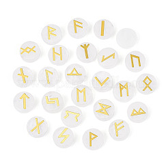 Латунь старший футарк алфавит выгравированный символ плоский круглый натуральный кварцевый кристалл рунические камни&nbsp;G-I373-01B