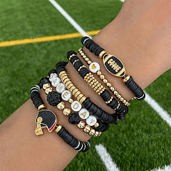 Ensemble de 8 bracelet extensible en pâte polymère (1 sachets) avec perles heishi et ccb en plastique&nbsp;BJEW-PA0001-12E