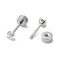 304ステンレススチールクリスタルラインストーン耳栓  ゲージイヤリング女性用男性  ステンレス鋼色  3mm&nbsp;STAS-C089-04A-P