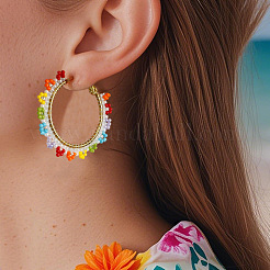 Серьги-кольца из овального стекла ручной работы в стиле бохо JX6954-1