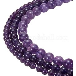 天然アメジストラウンドビーズ連売り  グレードAB  8mm  穴：1mm  約49個/連  15.5インチ&nbsp;G-PH0018-8mm