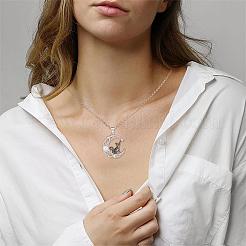 Латунное ожерелье с лунным камнем и черной кошкой JN1112A