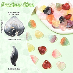 透明ガラスの花びらペンダント110個（11色）  ツートン  ミックスカラー  17x17.5x6mm  穴：1.2~1.4mm  10個/カラー&nbsp;GLAA-YW0005-86