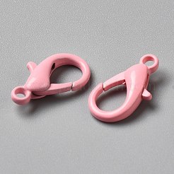 焼き付け塗装、亜鉛合金製ロブスタークラスプ  ピンク  16x9x4mm  穴：1.8mm&nbsp;FIND-WH0016-53F