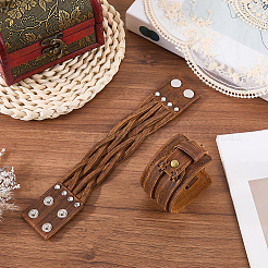 2 Stück 2 Stile Leder-Wickelarmbänder mit Druckknöpfen&nbsp;BJEW-CL0001-42