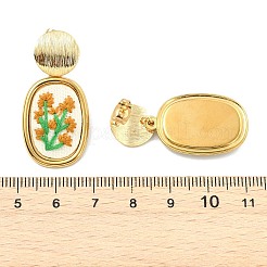 304ステンレススチールと布刺繍のスタッドピアス  花柄とオーバル  真鍮製耳スタッドパーツ付き  ゴールドカラー  37x18.5mm&nbsp;EJEW-JE07298-03