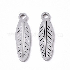 変色しにくい201ステンレススチールチャーム  レーザー切断  羽  ステンレス鋼色  15x4.5x1mm  穴：1.4mm&nbsp;STAS-N091-94