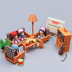 ドールハウスアクセサリー、ごっこ遊び小道具、装飾キット  ヴァイオリンを含む  ギター  サックスフォン  チューバ  ハープ  ドラムとピアノ  ミックスカラー  83x31x14mm&nbsp;DJEW-FG0001-22