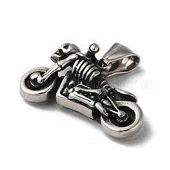 304ステンレスペンダント  スカルバイクチャーム  アンティークシルバー  20x32.5x10.5mm  穴：7.5x4mm&nbsp;STAS-D014-23AS