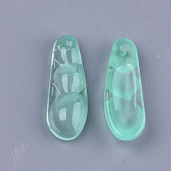 透明スプレー塗装ガラスペンダント  エンドウ豆の鞘  ミディアムアクアマリン  25.5x9x5mm  穴：1mm&nbsp;GLAA-S183-18B