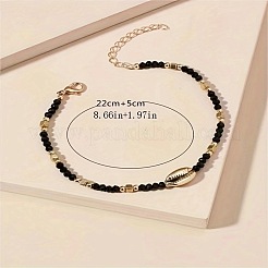 Браслеты на ногу из бисера из богемского стекла и натуральных ракушек каури&nbsp;FS-WG8F2C0-01