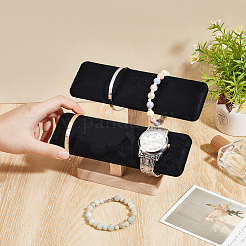 Samtiger 2-stufiger T-Bar-Armbandständer mit Holzsockel&nbsp;BDIS-WH0010-08C