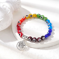 Одноцветные 7 мм круглые браслеты из сплава ручной работы со сглазом в стиле лэмпворк BJEW-JB10198-01