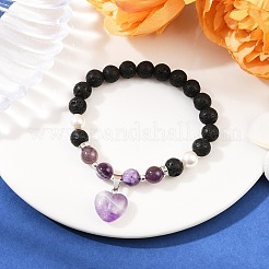 4 шт. браслеты с подвесками в виде сердца из натуральных смешанных драгоценных камней BJEW-JB12402