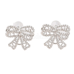女性用蝶結び真鍮スタッドピアス  プラチナ  10x11mm&nbsp;EJEW-P288-02P