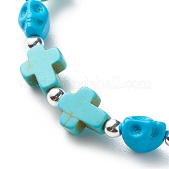 Braccialetto elasticizzato con perline di turchese sintetico (tinto) e perline di teschio&nbsp;BJEW-JB08449-04